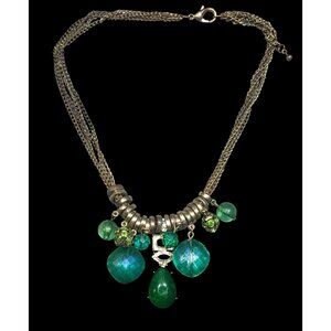 Vintage Whimsical Glam Green And Gold Tone Gemmed Necklace